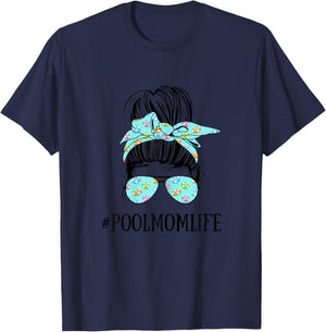 Messy Bun Life of a Pool Mom Mother's Day Summer Swimming T-Shirt - T-Shirt | Navy