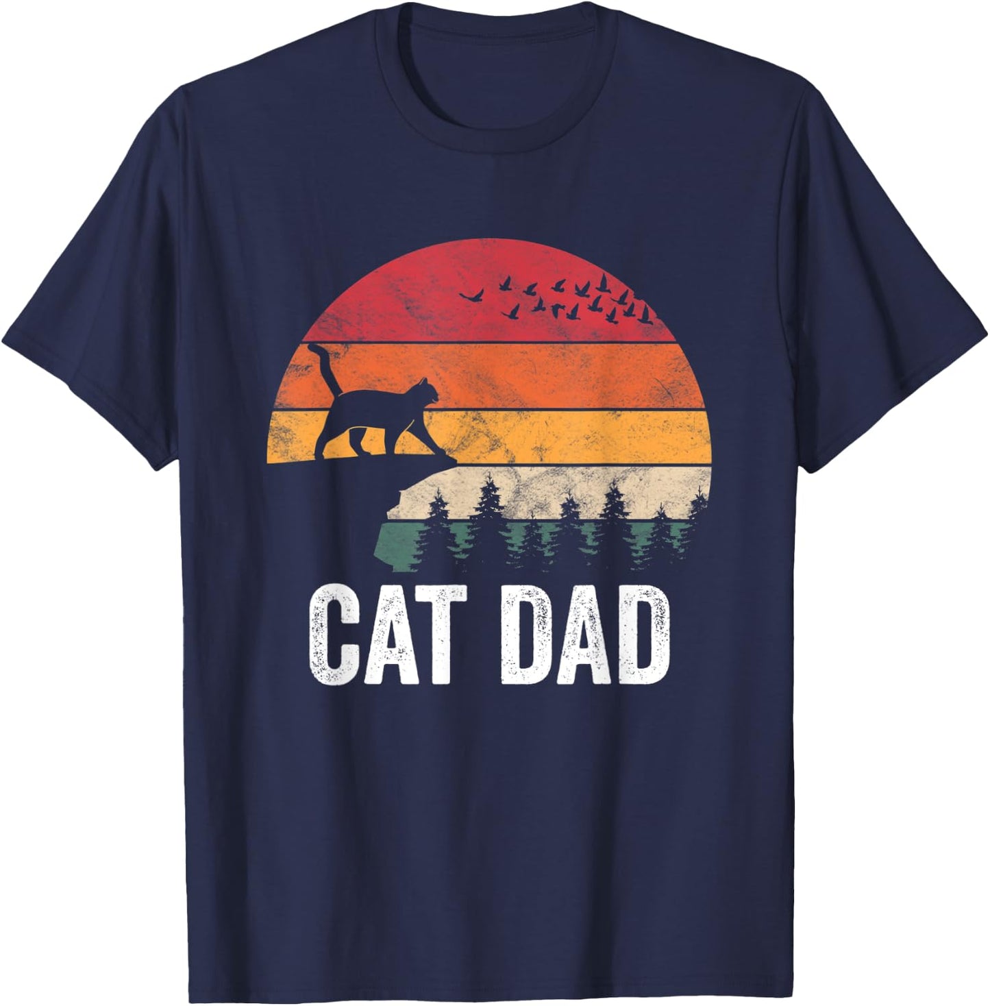 Best Cat Dad Retro Cat Lover Father T-Shirt - T-Shirt | Navy