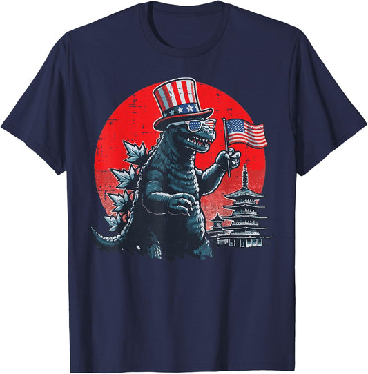 4th of July Giant Monster US Flag Kaiju Patriotic Men Women T-Shirt - T-Shirt | Navy