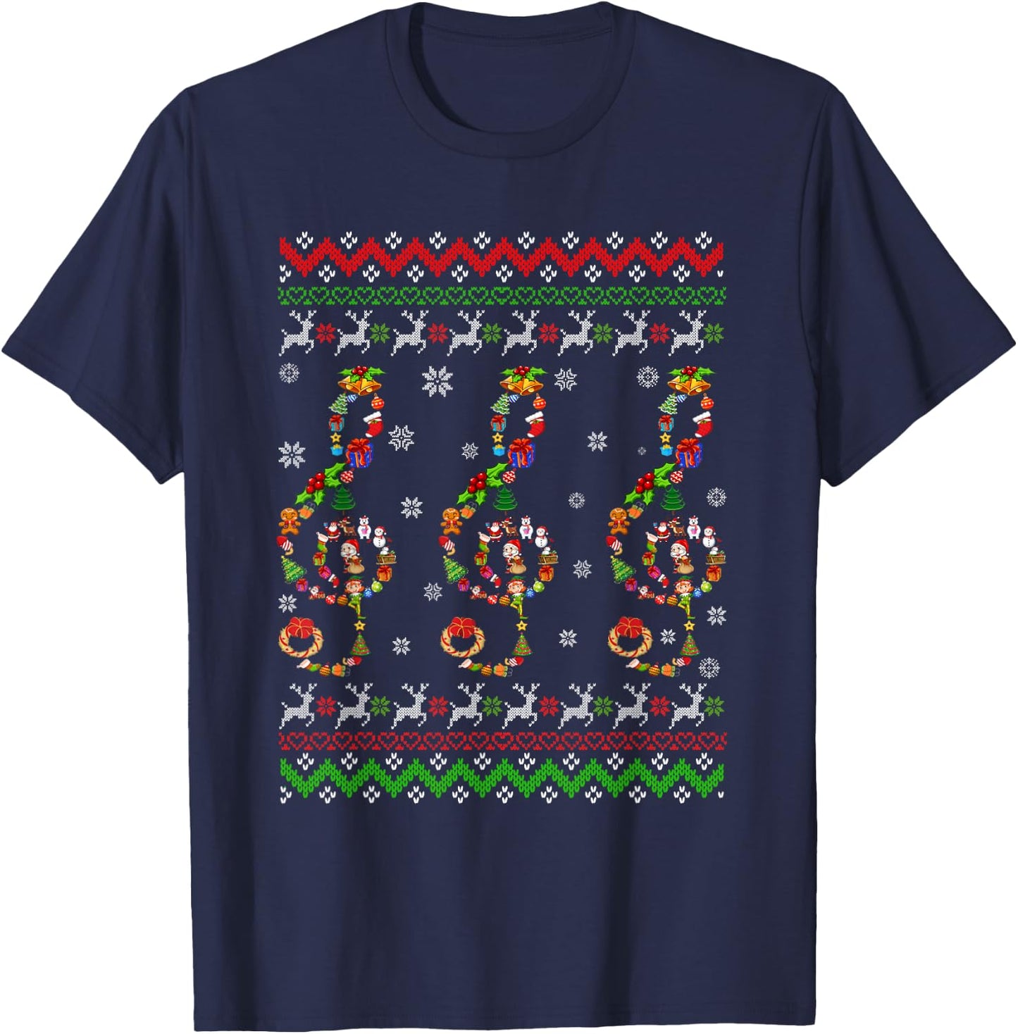 Music Note Christmas Ugly Sweater Musical Teacher T-Shirt - T-Shirt | Navy