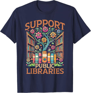 Reading Book Lovers Library Support Public Libraries T-Shirt - T-Shirt | Navy