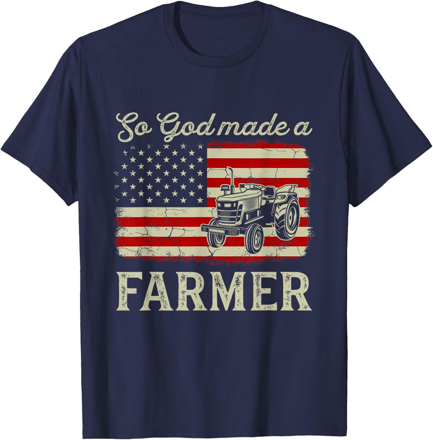 Vintage Old American Flag Patriotic So God Made A Farmer T-Shirt - T-Shirt | Navy