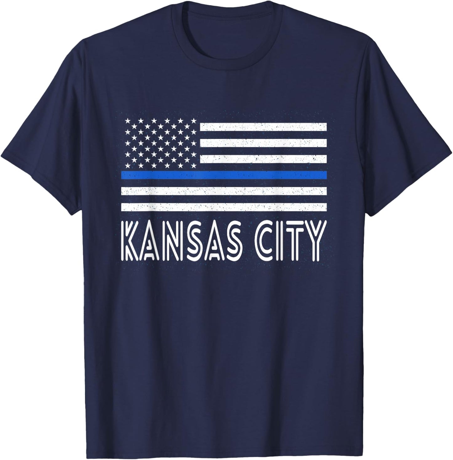 Thin Blue Line Heart Kansas City Police Officer T-Shirt - T-Shirt | Navy