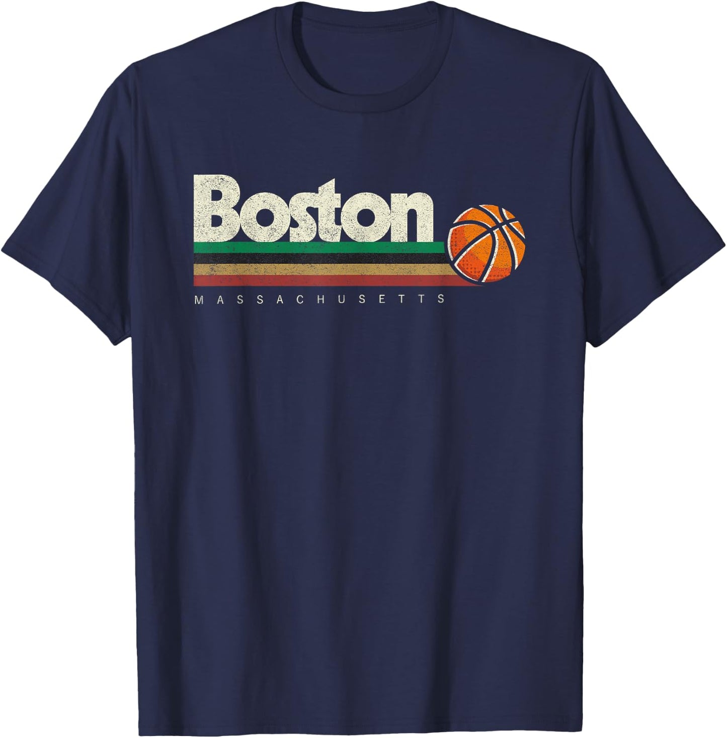 Vintage Basketball Boston City B-Ball Retro Stripes T-Shirt - T-Shirt | Navy