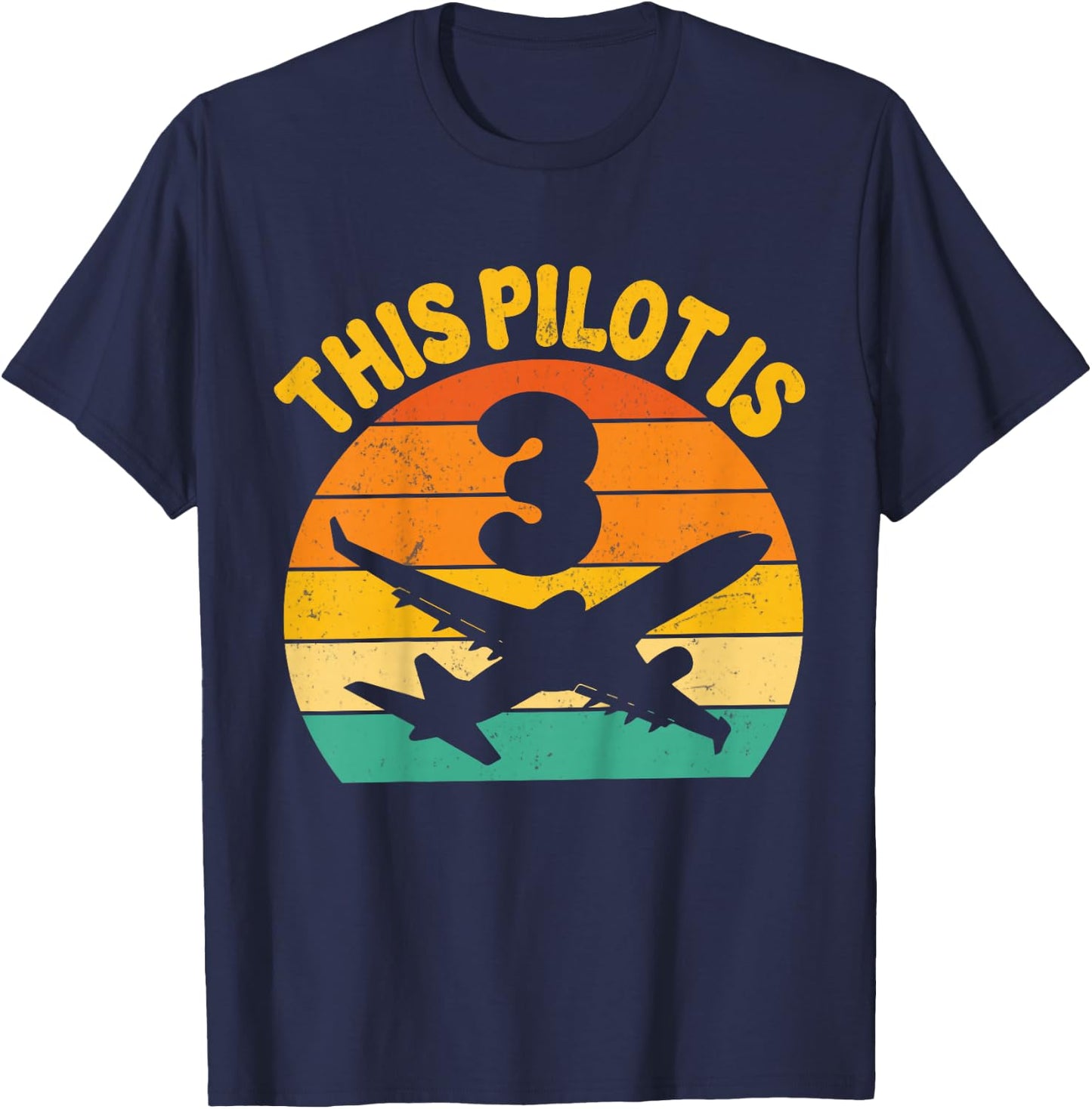 Retro This Pilot Is 3 Airplane Aviation Kids 3rd Birthday T-Shirt - T-Shirt | Navy
