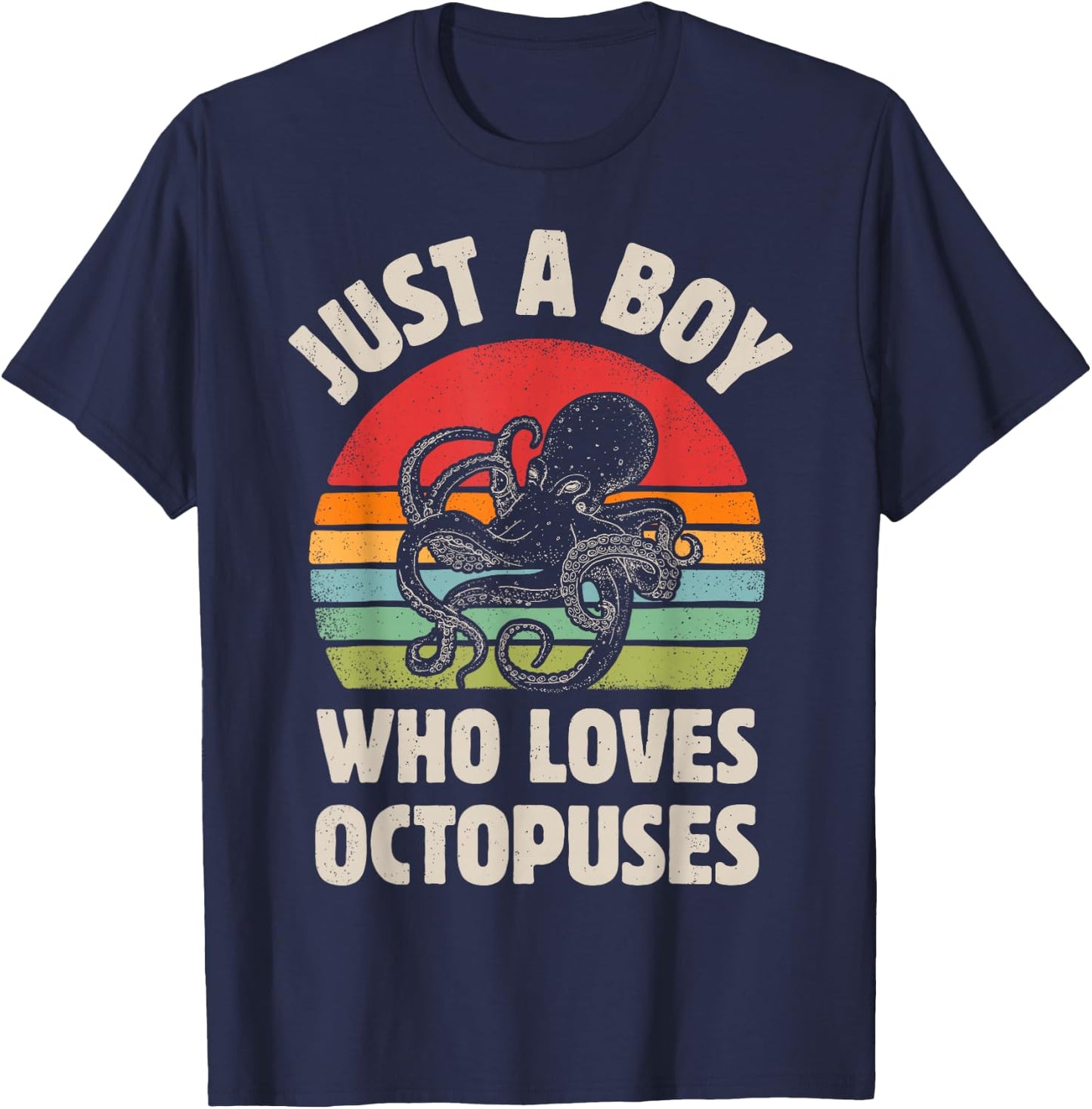 Octopus Just A Boy Who Loves Sea Animals Men Retro Vintage T-Shirt - T-Shirt | Navy