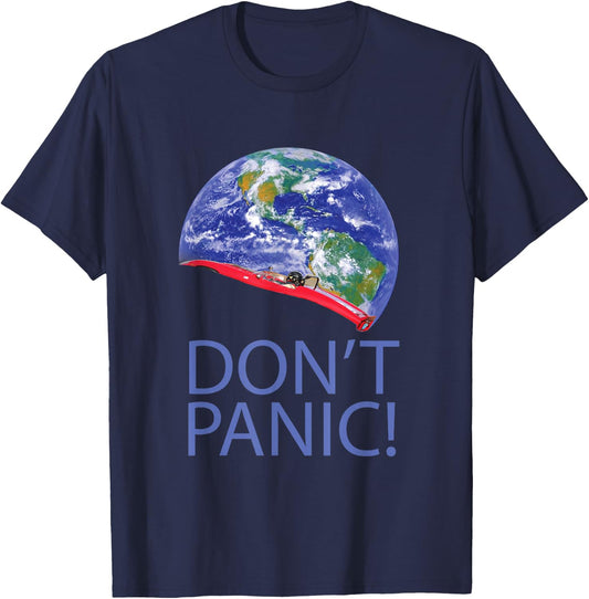 Don't Panic Red Electric Car and Starman Into Space T-Shirt - T-Shirt | Navy