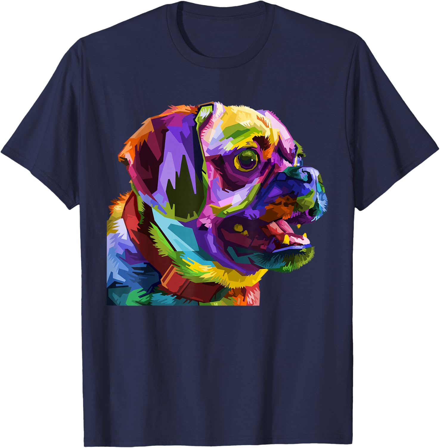 Pug Pop Art Colorful Portrait Carlino for Dog Lovers T-Shirt - T-Shirt | Navy