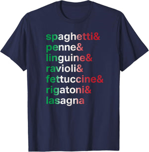Pasta Italian Food Foodie Chef List of Pastas T-Shirt - T-Shirt | Navy