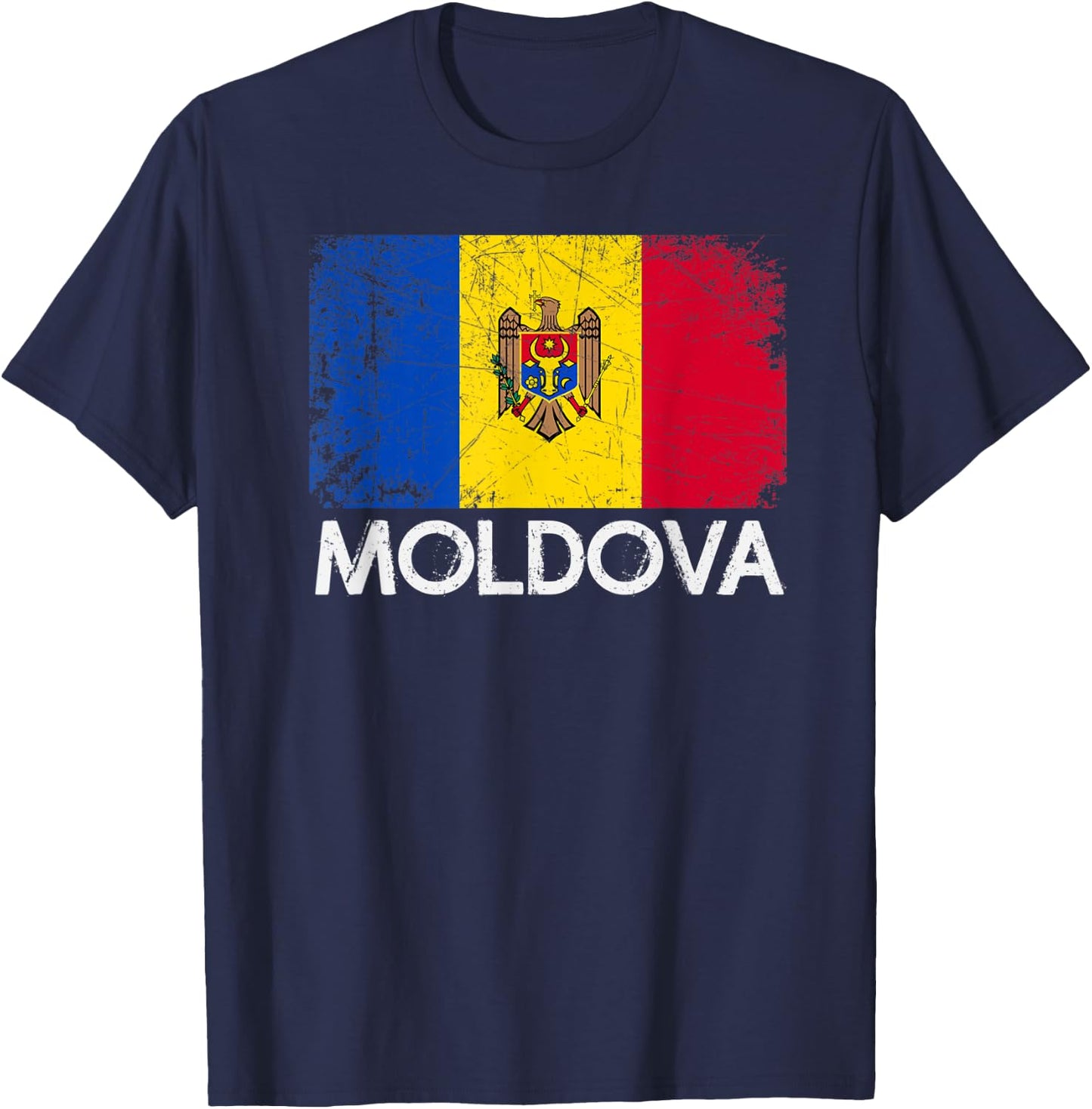 Moldovan Flag | Vintage Made In Moldova Gift T-Shirt - T-Shirt | Navy