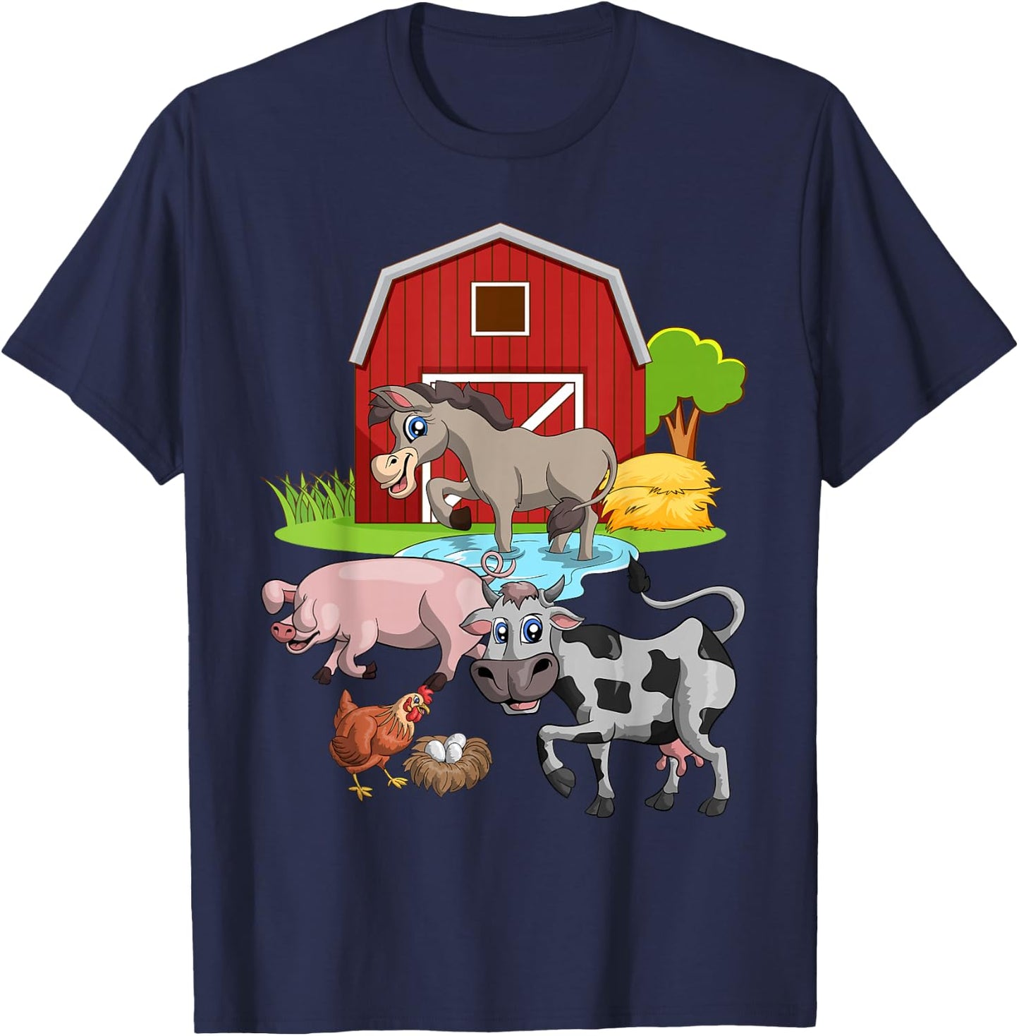 Donkey Pig Chicken Cow Agriculture Farm Animal T-Shirt - T-Shirt | Navy