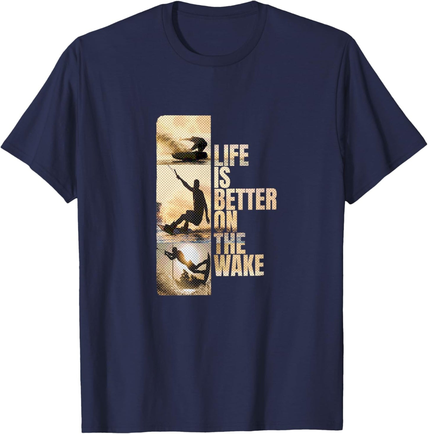 Wake-X Wakeboard Wakeskate Wassersport Wakeboarder , -Adults, Black, Small, Short Sleeve, Vintage Style, Life is Better on the Wakeboard T-Shirt - T-Shirt | Navy