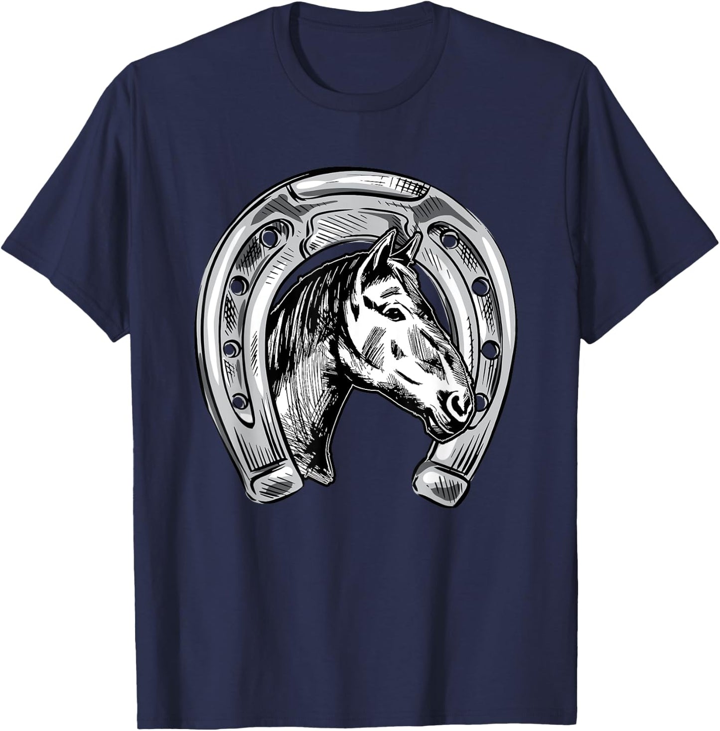 Horseshoe Horse Horseback Riding Lover Cowboy Cowgirl T-Shirt - T-Shirt | Navy