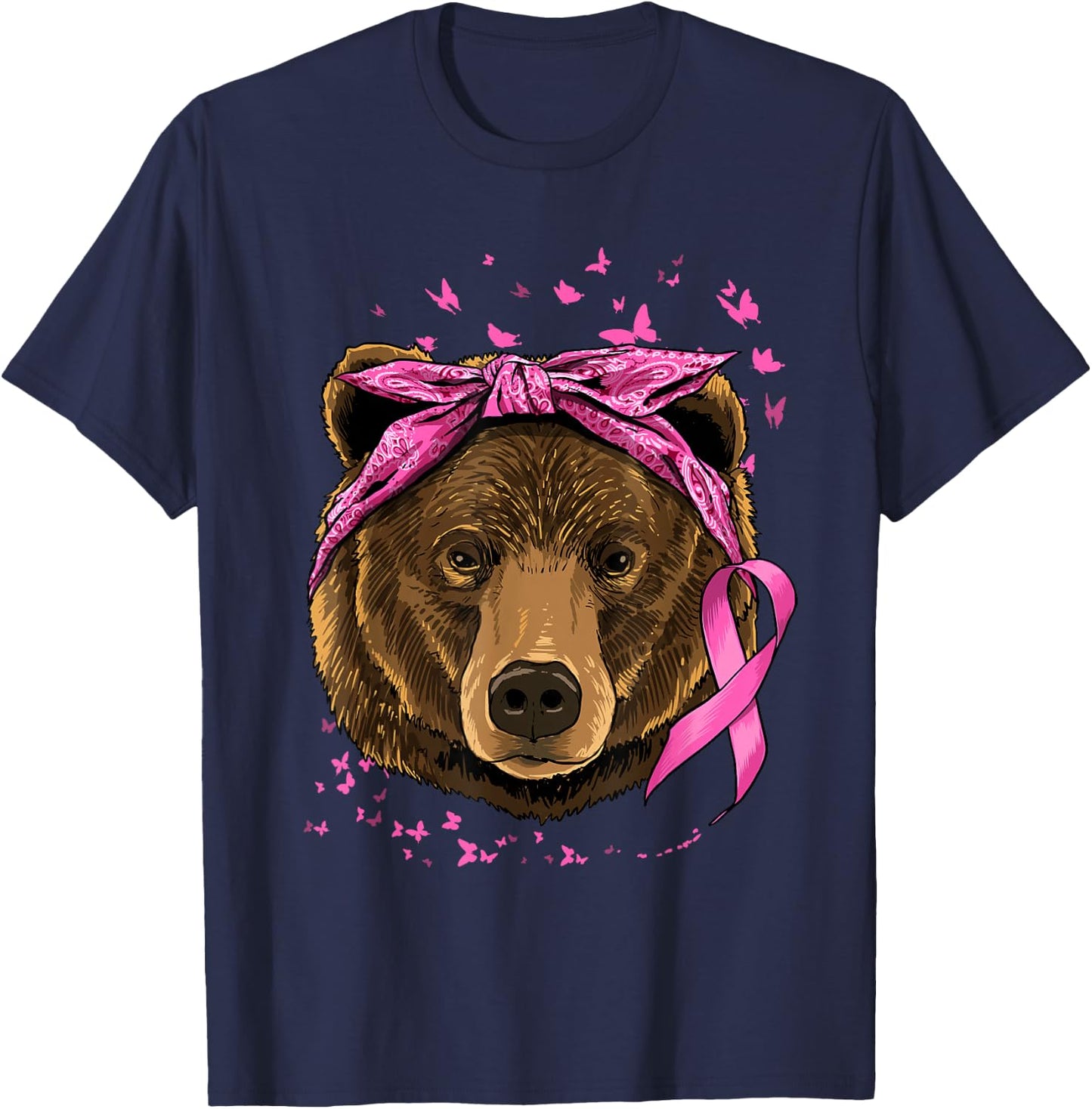 Pawsome Breast Cancer Awareness Women's Pink Animal Print - Small - Short Sleeve - Classic Fit - Cotton Blend - Imported T-Shirt - T-Shirt | Navy