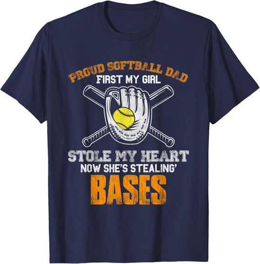 Proud Softball Dad Girl Stole My Heart T-Shirt - T-Shirt | Navy