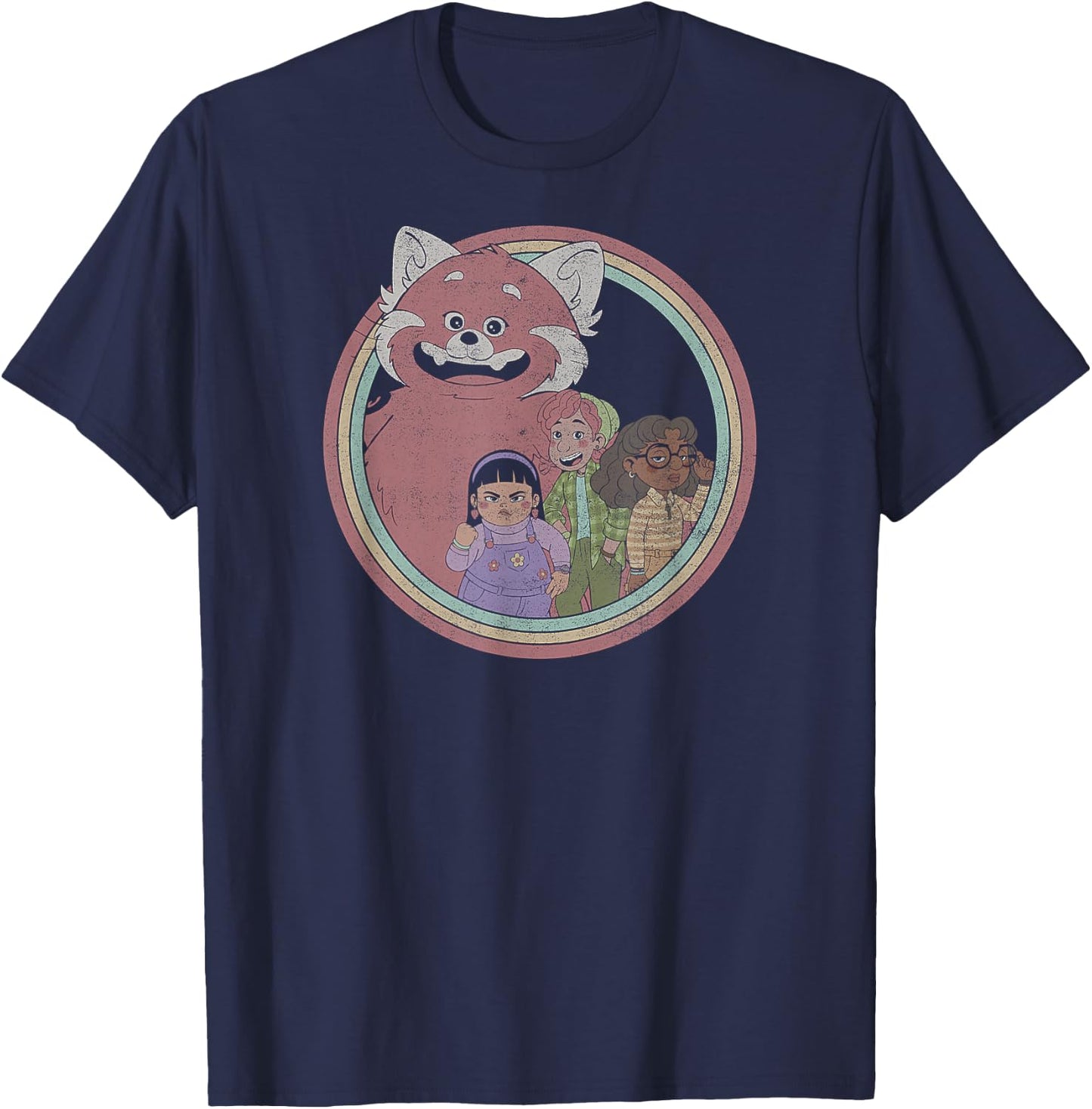 Disney Pixar Turning Red Retro Friend Circle T-Shirt - T-Shirt | Navy