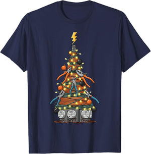 Funny Electrician Christmas Tree Xmas Graphic Men Women T-Shirt - T-Shirt | Navy
