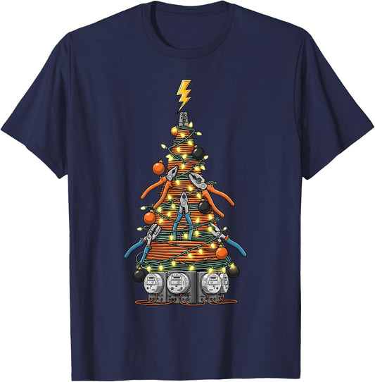Funny Electrician Christmas Tree Xmas Graphic Men Women T-Shirt - T-Shirt | Navy