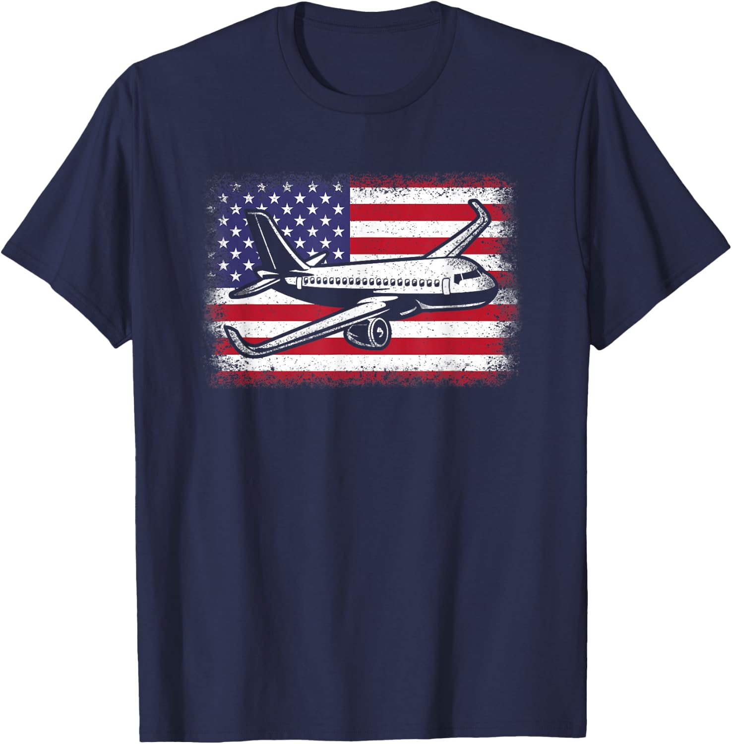 Airplane US Flag Pilot Aviation Men Women T-Shirt - T-Shirt | Navy