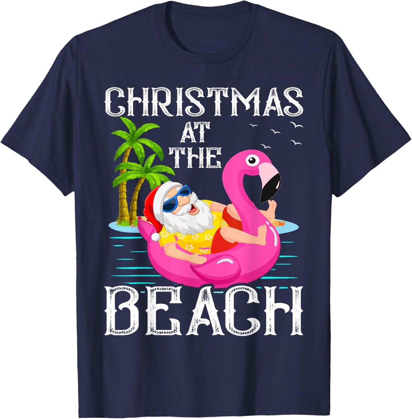 Funny Flamingo Float Santa Claus Christmas At The Beach Women Kids T-Shirt - T-Shirt | Navy