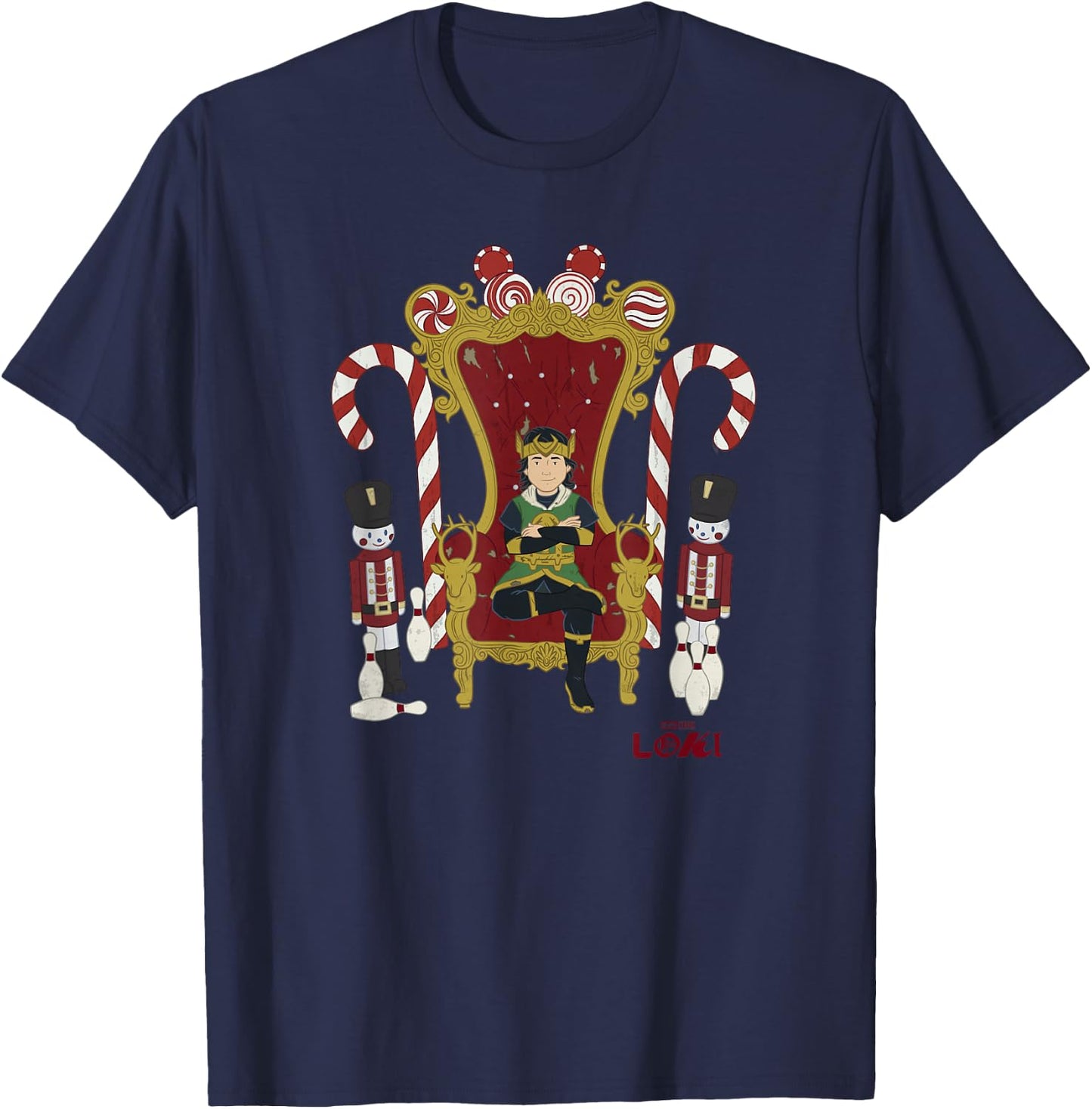 Marvel Loki Kid Loki On The Christmas Throne T-Shirt - T-Shirt | Navy
