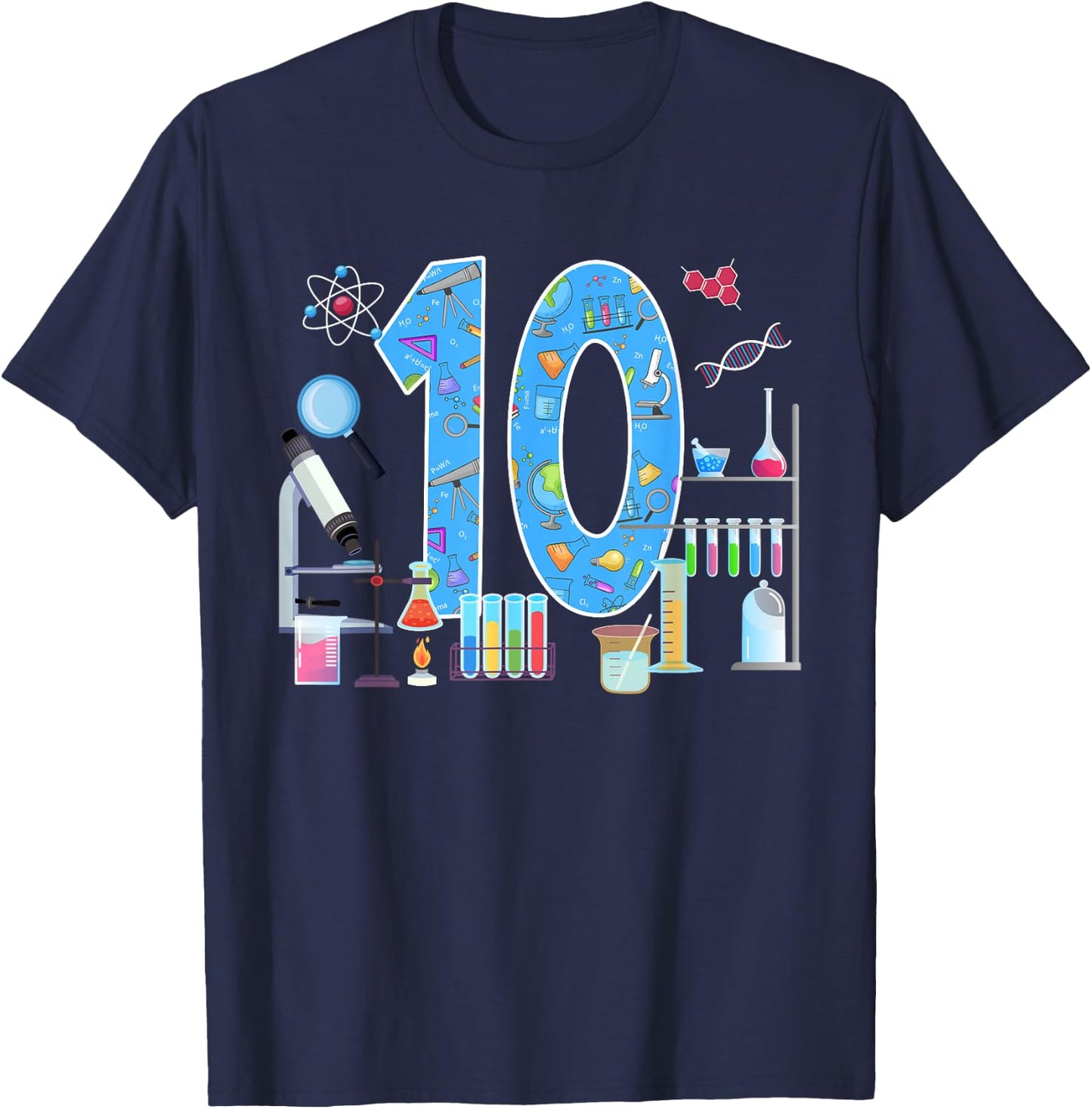 10th Birthday Science Theme 10 Year Old Birthday Scientist T-Shirt - T-Shirt | Navy
