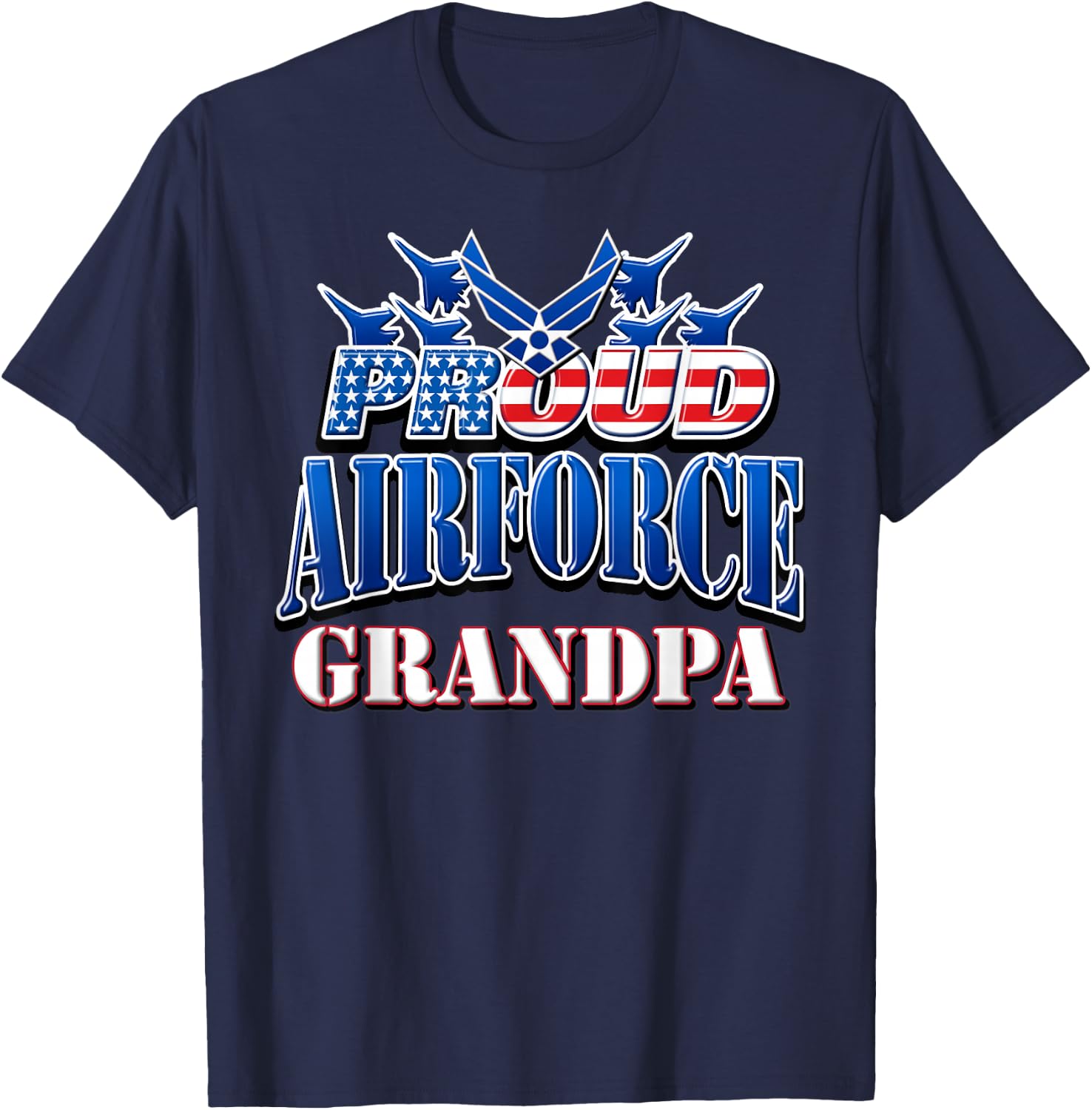 Proud Air Force Grandpa Shirt Grandparents Day USA Military T-Shirt - T-Shirt | Navy