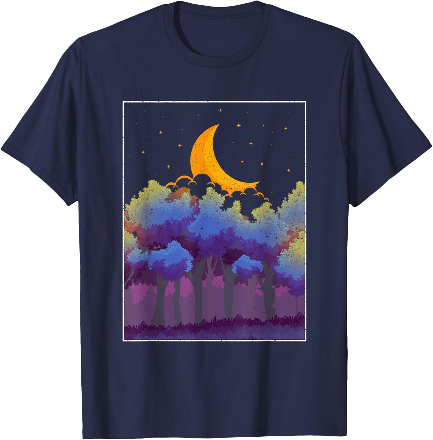 Crescent Moon Forest Trees Outdoor Moonlight Nature T-Shirt - T-Shirt | Navy