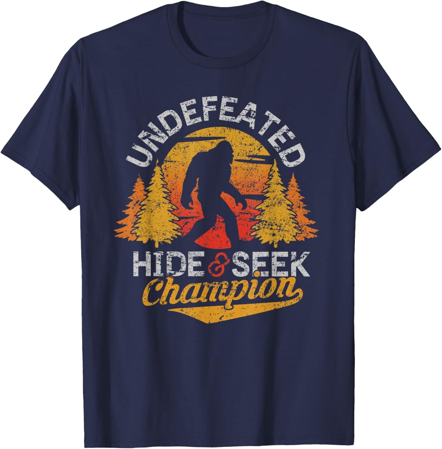 Bigfoot Hide and Seek Champion Shirt Sasquatch Men Kids T-Shirt - T-Shirt | Navy