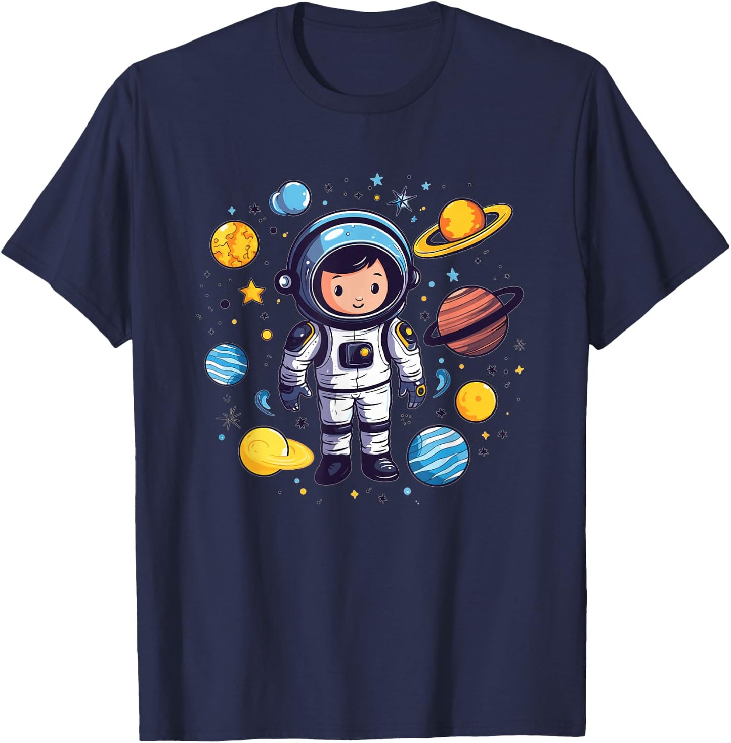 Cute Astronaut With Planets I Kids Astronaut T-Shirt - T-Shirt | Navy