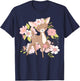 Adorable Floral Woodland Deer Harmony Cute Deer with Flowers and Blossoms - Black - - Kids - Short Sleeve - Modern - Animal Theme - All Seasons T-Shirt - T-Shirt | Navy