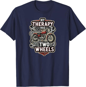 Motorcycle Rider Therapy Two Wheels Vintage Bike T-Shirt - T-Shirt | Navy