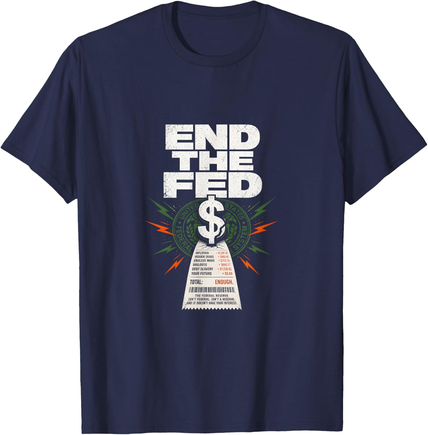 End The Fed Inflation Political Humor T-Shirt - T-Shirt | Navy