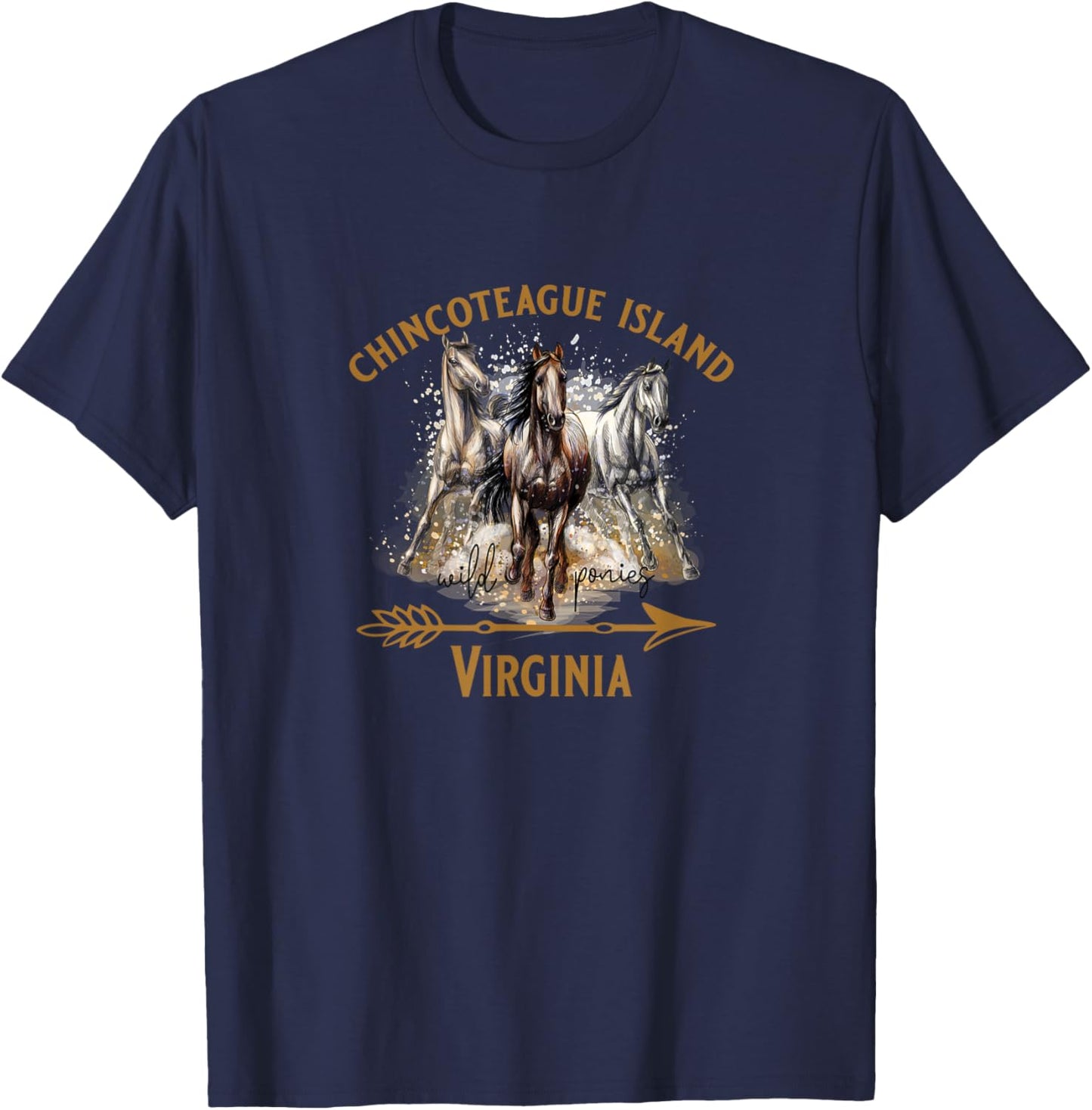 Chincoteague Island Virginia USA Wild Ponies Horses Souvenir T-Shirt - T-Shirt | Navy
