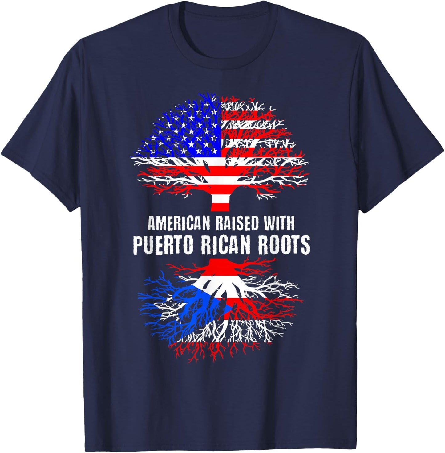 American Raised with Puerto Rican Roots USA Flag Puerto Rico Small T-Shirt - T-Shirt | Navy