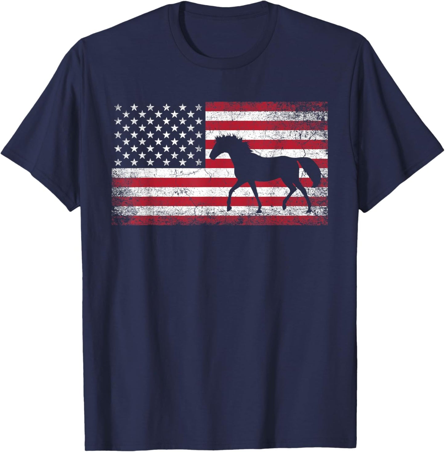 Horse Riding Cowboy Cowgirl 4th of July American Flag USA T-Shirt - T-Shirt | Navy