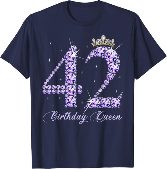 42 Year Old Its My 42nd Birthday Queen Diamond Heels Crown T-Shirt - T-Shirt | Navy