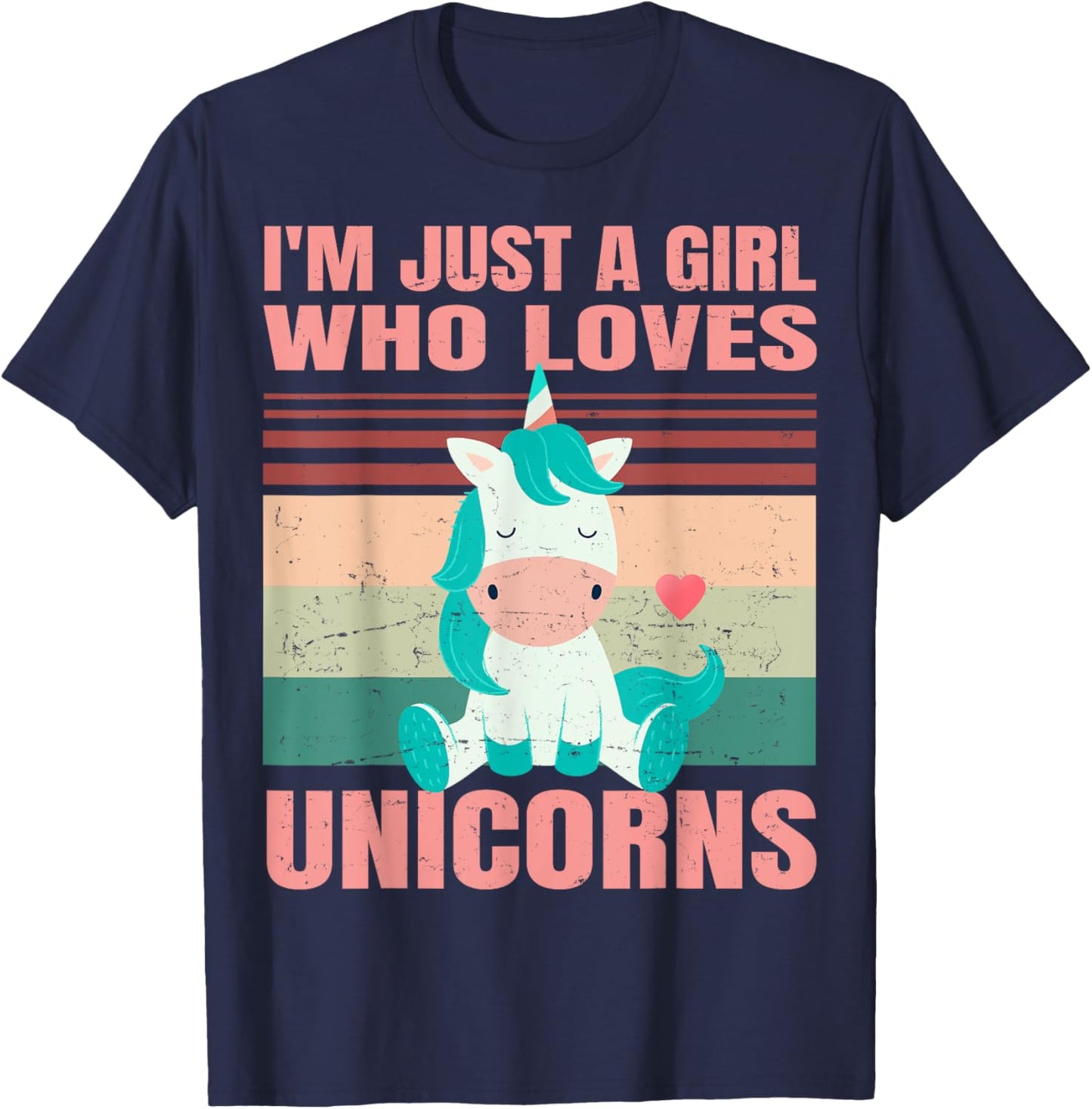 I'm Just A Girl Who Loves Unicorns - Cute Retro Girlie - For T-Shirt - T-Shirt | Navy