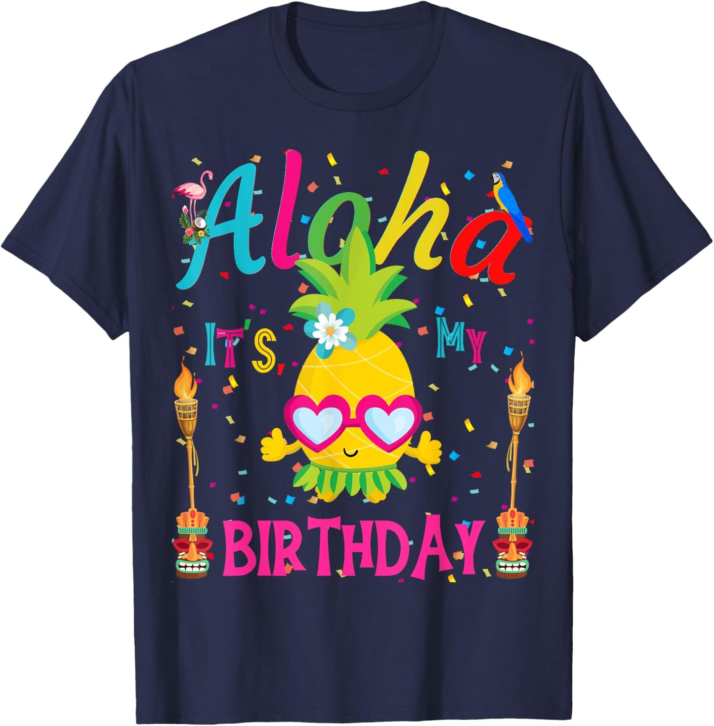 Aloha It's My Birthday Hawaii Girl Women's Pineapple Luau T-Shirt - T-Shirt | Navy