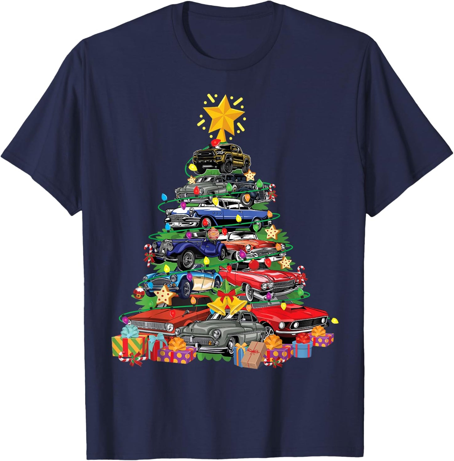 Hotrods Classic Muscle Car Christmas Tree Kids Toddlers T-Shirt - T-Shirt | Navy