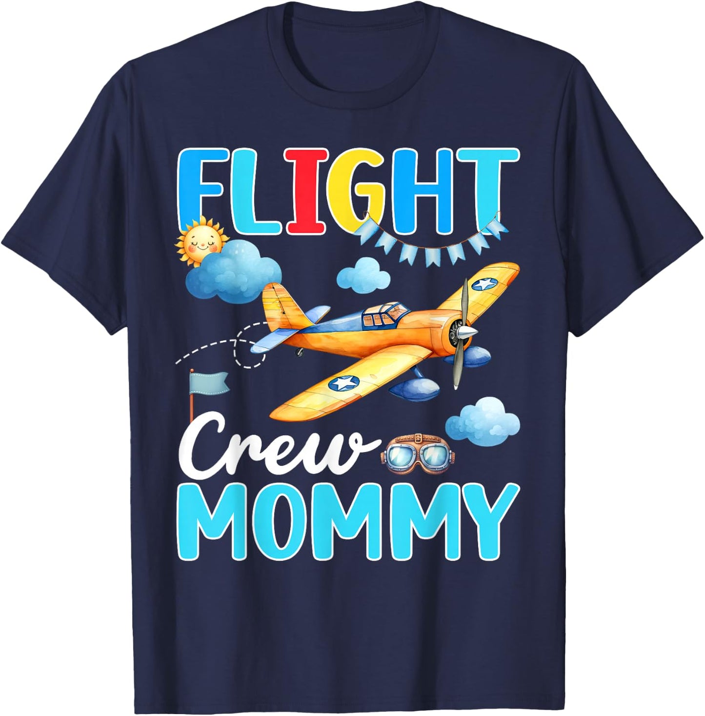 Flight Crew Mommy Birthday Squad Airplane Matching Family T-Shirt - T-Shirt | Navy