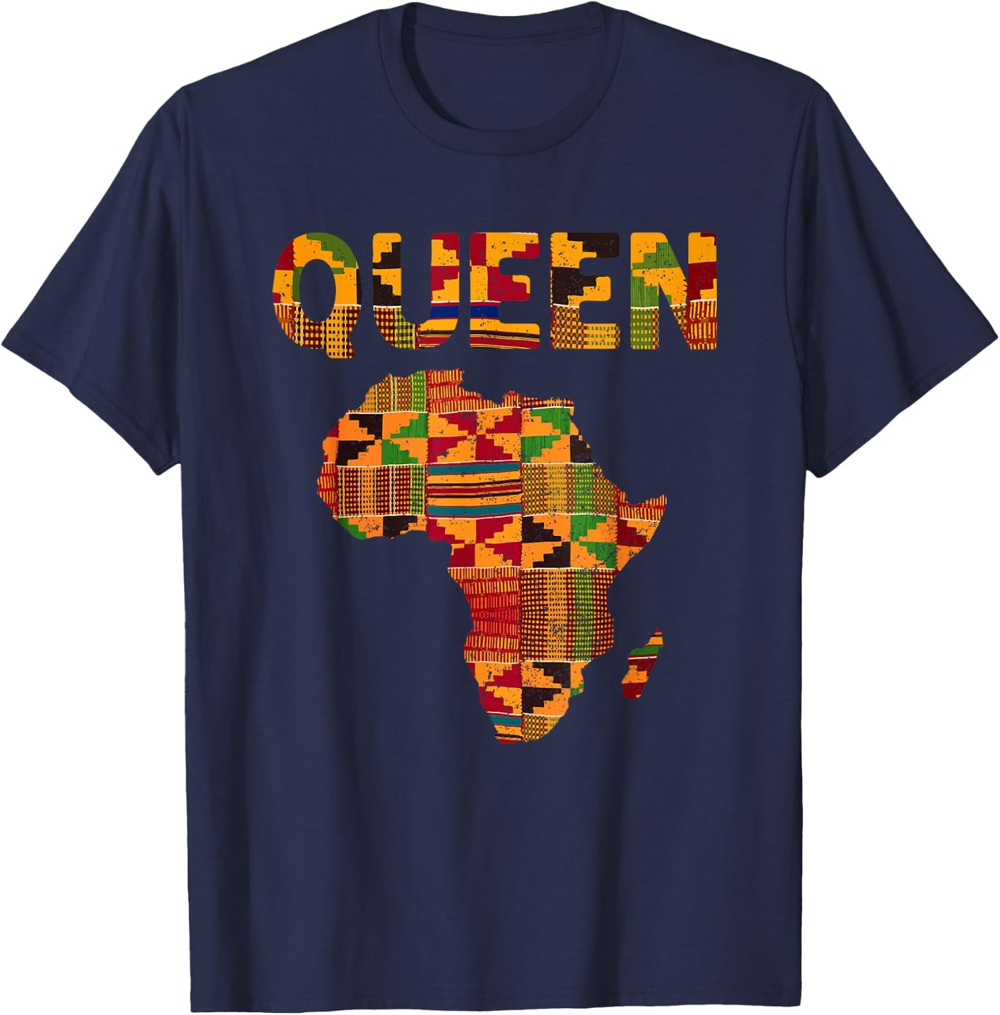 Cool African Queen Art Kente Cloth Africa Ghana Kids Women T-Shirt - T-Shirt | Navy
