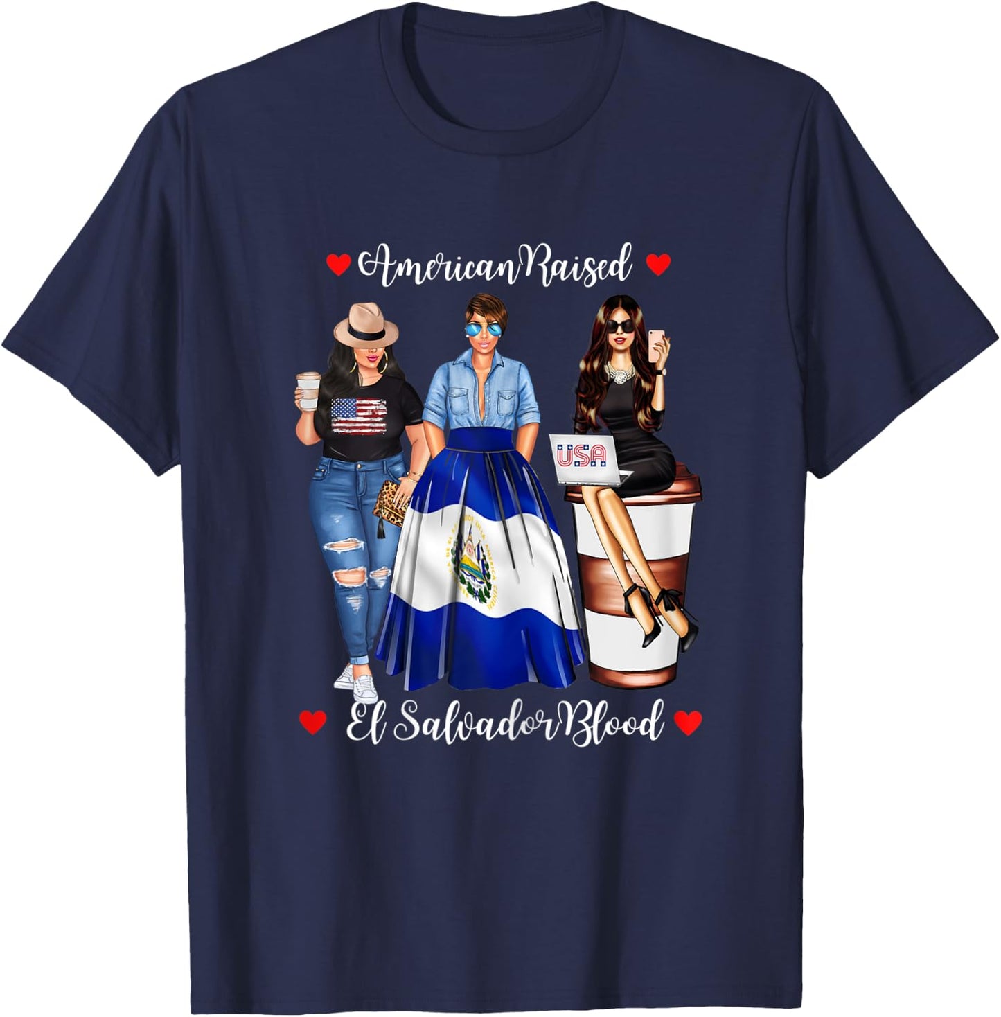 American Raised El Salvador Blood USA Flag San Salvadorian T-Shirt - T-Shirt | Navy