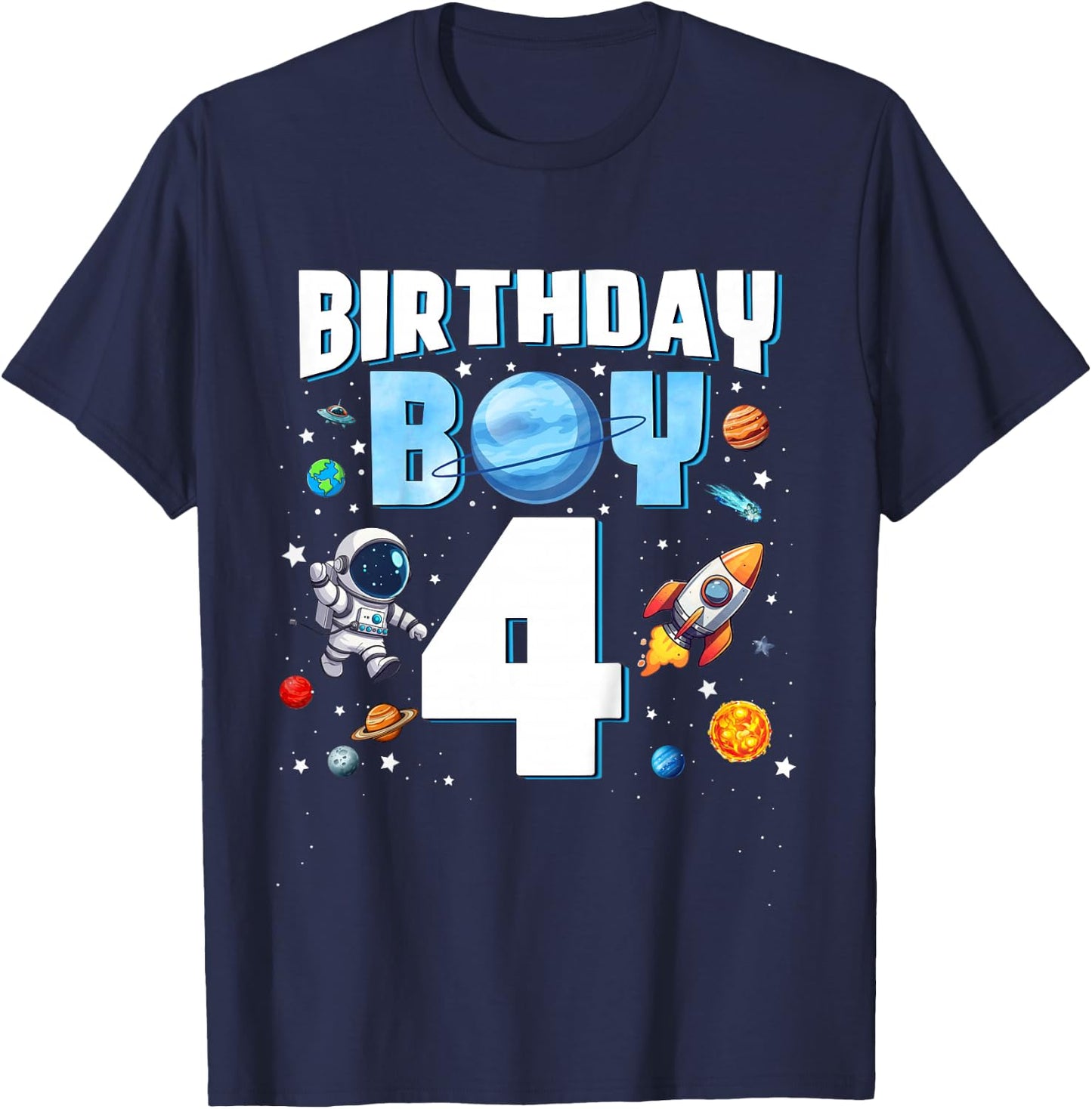 Kids 4 Year Old Astronaut Birthday Boy Outer Space 4th Birthday T-Shirt - T-Shirt | Navy