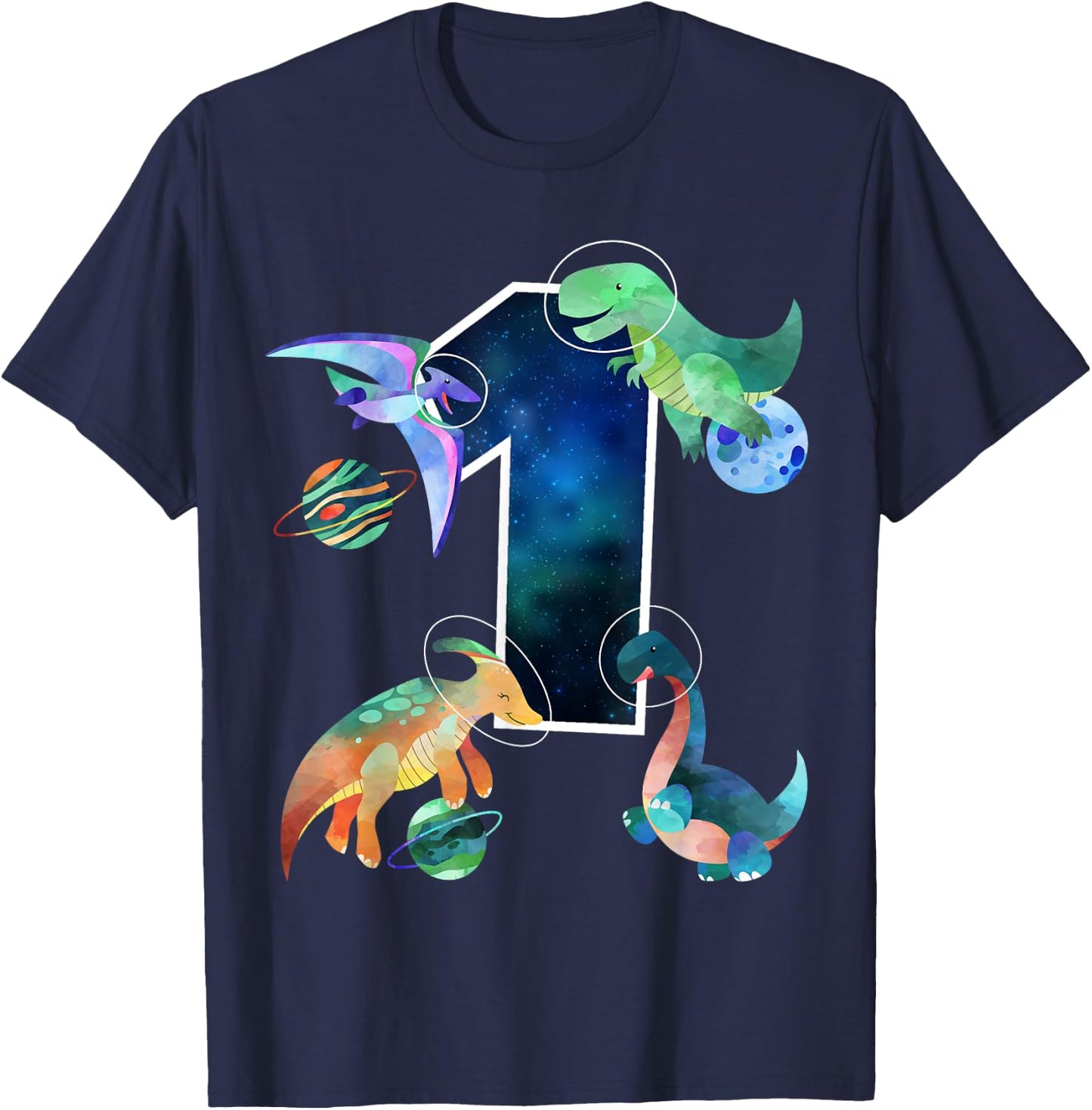 Kids Astronaut Outer Space Dinosaurs 1st Birthday Boy Gift T-Shirt - T-Shirt | Navy