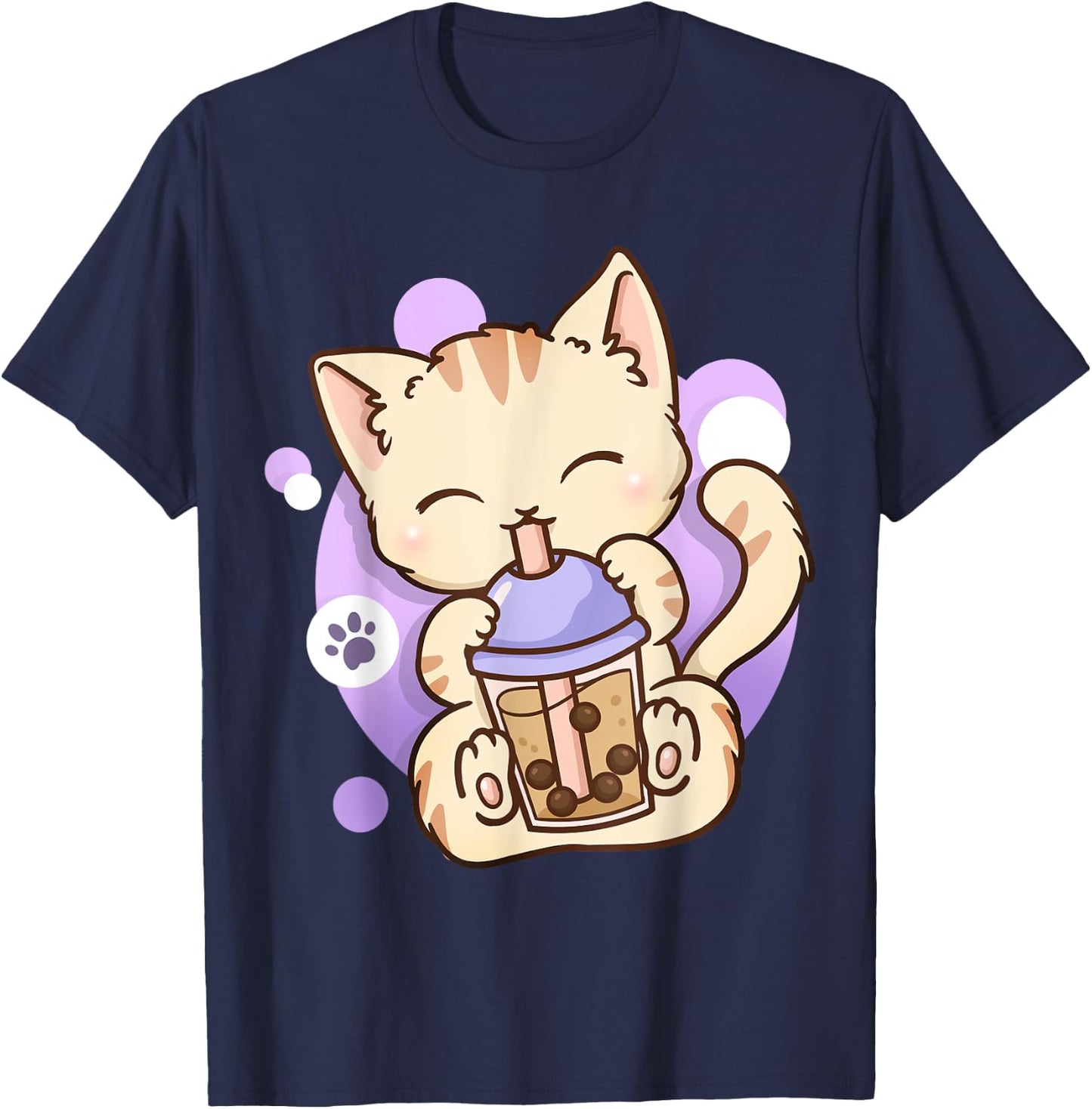 Cat Boba Tea Bubble Tea Anime Kawaii Neko T-Shirt - T-Shirt | Navy