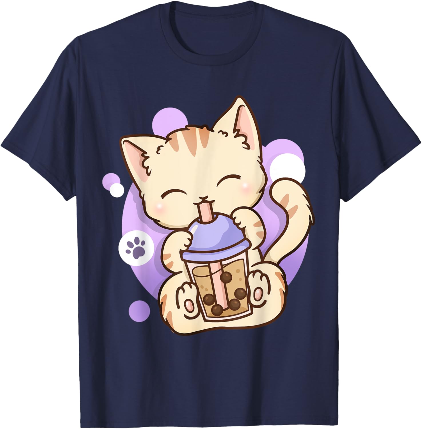 Cat Boba Tea Bubble Tea Anime Kawaii Neko T-Shirt - T-Shirt | Navy