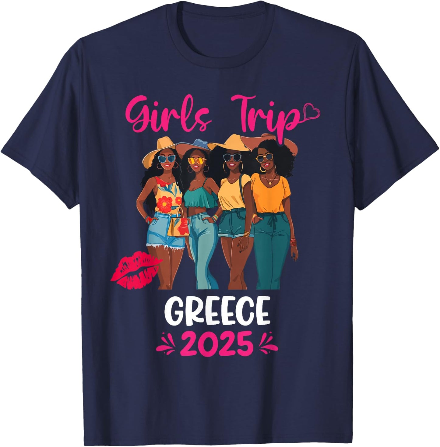 Black Girls Trip Greece 2025 Vacation Matching T-Shirt - T-Shirt | Navy