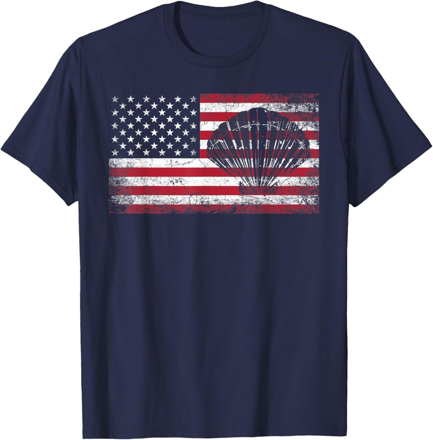 Seashell Sea Shell Ocean 4th of July American Flag Patriotic Women Kids Men T-Shirt - T-Shirt | Navy