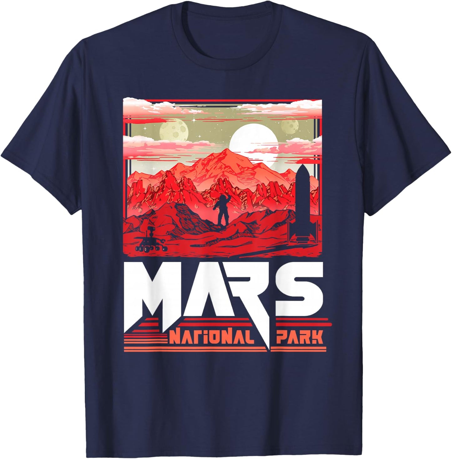 Mars National Park Vintage Sci-Fi Martian Exploration Space T-Shirt - T-Shirt | Navy